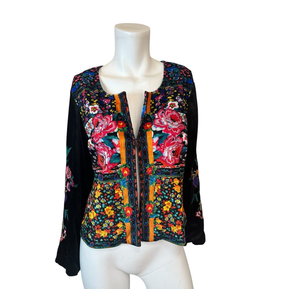 Ruby Yaya Women's Romero Boston Proper Floral Embroidered Velvet Jacket sz S